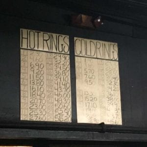 Handwritten prices for hot rings and cold rings