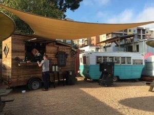 Legend Coffee is located behind Franklin Barbecue and sells coffee, tea and baked goods to folks waiting in line.