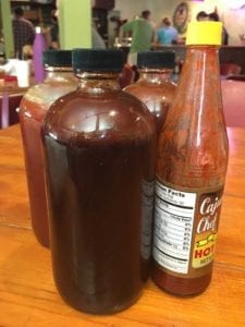 Three Franklin sauces with Cajun Chef hot sauce