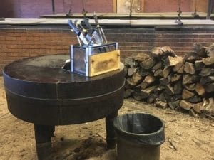 Butcher block table with knife set
