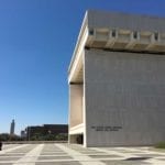 Walking toward the LBJ Presidential Library