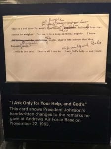 Handwritten notes after Kennedy assassination