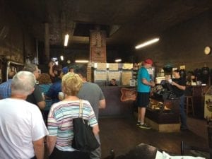 Customers in line at Louie Mueller Barbecue