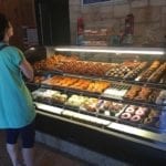 Display case of donuts