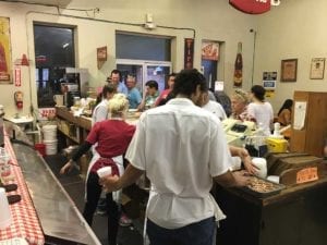 View from behind the sides and drinks counter