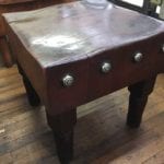 Old butcher block table in fresh meat market