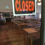 Closed sign on door of new overflow dining room