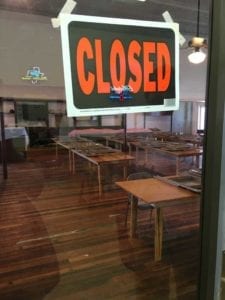 Closed sign on door of new overflow dining room