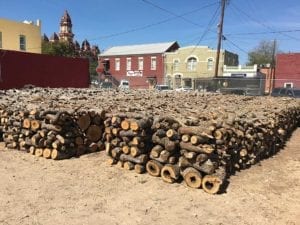 View of the Smitty's Market wood pile