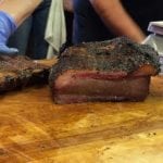 Hunk of brisket on the cutting board