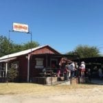 Distant view of Snow's BBQ building