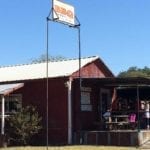 Closer view of Snow's BBQ building