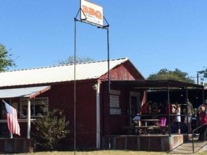 Closer view of Snow's BBQ building
