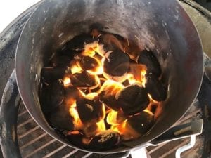 Lighting 30 briquettes in chimney starter