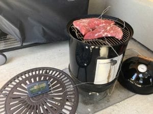 Two tri-tip roasts go into the Weber Bullet