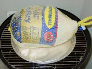 Turkey on foil pan on top grate