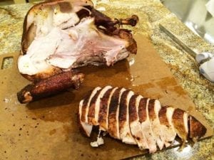 Turkey breast removed from carcass and sliced