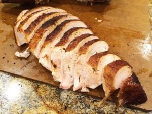 Turkey breast sliced across the grain