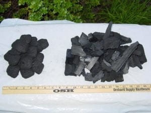 One pound each of Kingsford Briquettes and Duraflame Lump