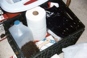 Milk crate full of more supplies