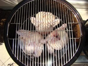 3 chickens on bottom grate of 18.5" WSM