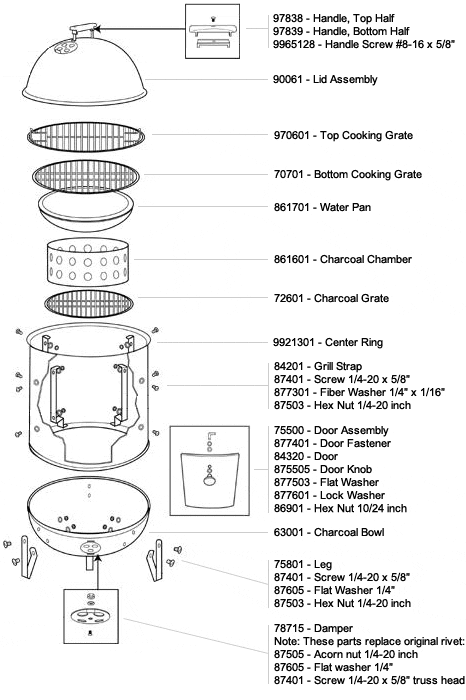 2000-2008 Weber Smokey Mountain Cooker Smoker parts schematic