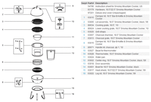 2009-2013 18.5" Weber Smokey Mountain Cooker Smoker parts schematic