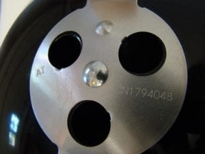 Close-up of vent damper date code and serial number