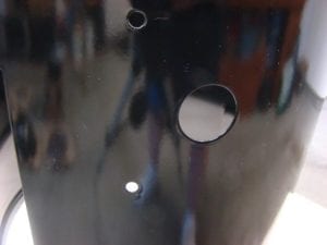 Close-up of grommet hole