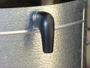Close-up of access door knob
