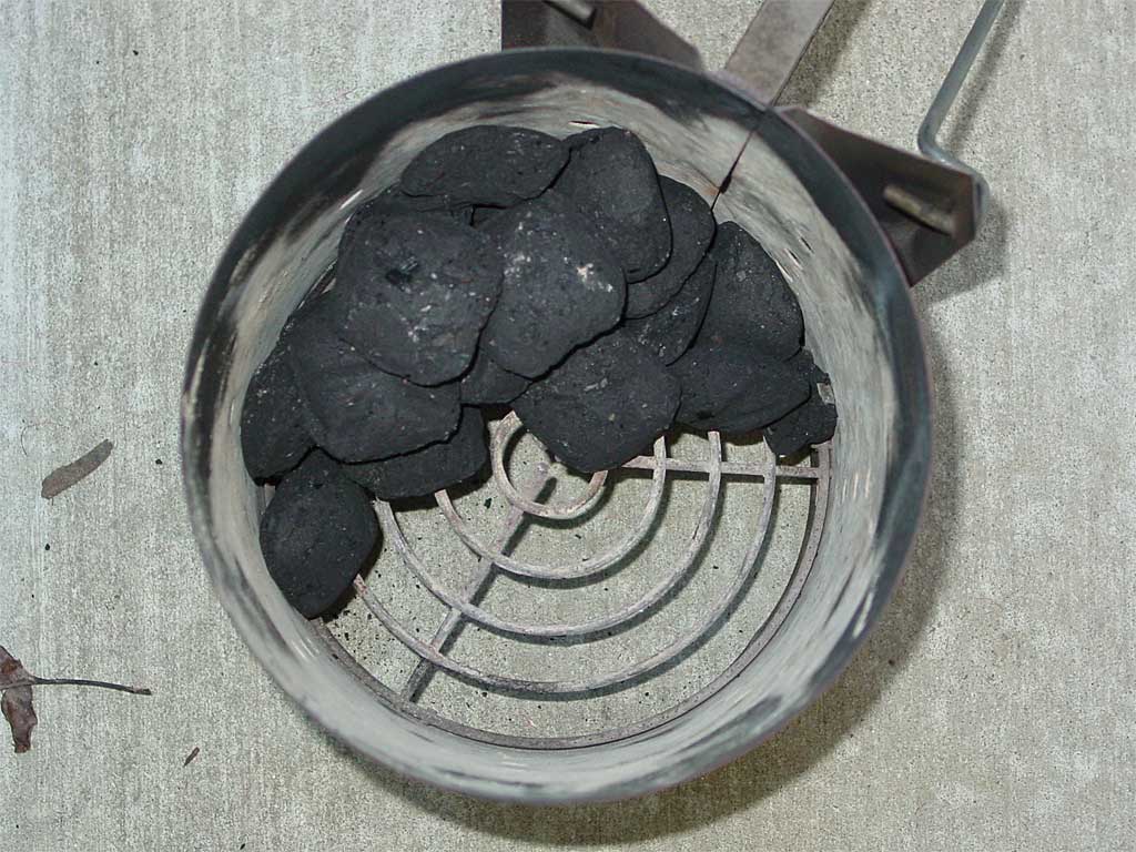 20 banked briquettes in a chimney starter