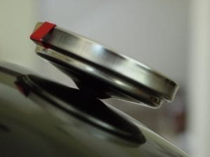 Side view of candy thermometer installation