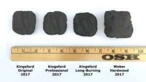 Overhead view of Kingsford Original, Kingsford Professional, Kingsford Long-Burning, Weber 100% All-Natural Hardwood
