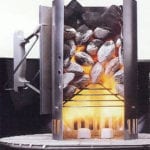 Cutaway chimney showing paraffin cubes burning