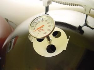 Weber thermometer through drilled vent rivet