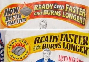 Marketing text on the 2010 bag (top) and the 2009 bag (bottom).
