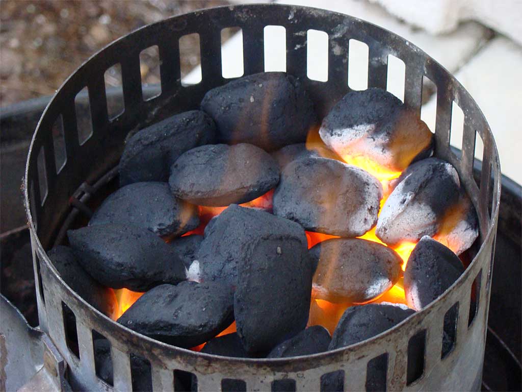 Close-up of upside down chimney starter