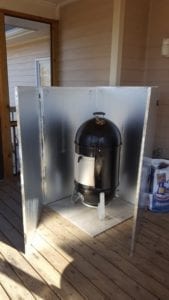Aluminum-covered foam windbreak in open position