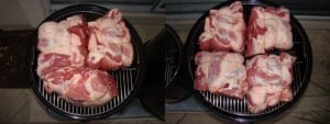 Pork butts on top grate, 18" left, 22" right
