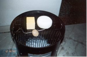 Probe held over grate using a potato