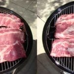 Ribs flat on grate, 18" left, 22" right