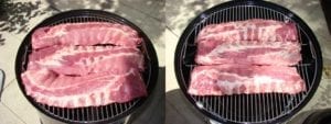 Ribs flat on grate, 18" left, 22" right