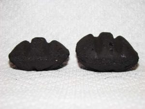 Side view of "blue bag" Kingsford (left) and new Competition Briquet (right)