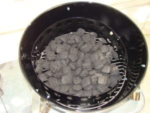 Unlit charcoal in the charcoal chamber