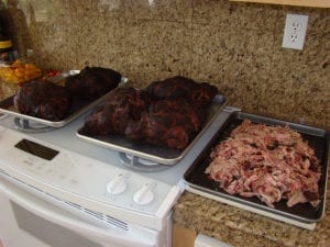 Finished pulled pork and whole cooked butts