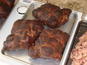 Close-up of three cooked butts