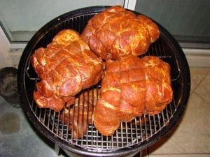 6 pork butts loaded into the 22" WSM