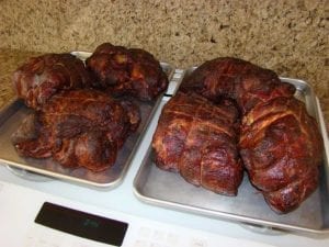 6 finished pork butts in the kitchen