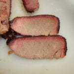 Close-up of smoke ring on brisket slices