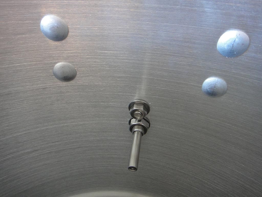 Thermometer stem viewed from inside the pot
